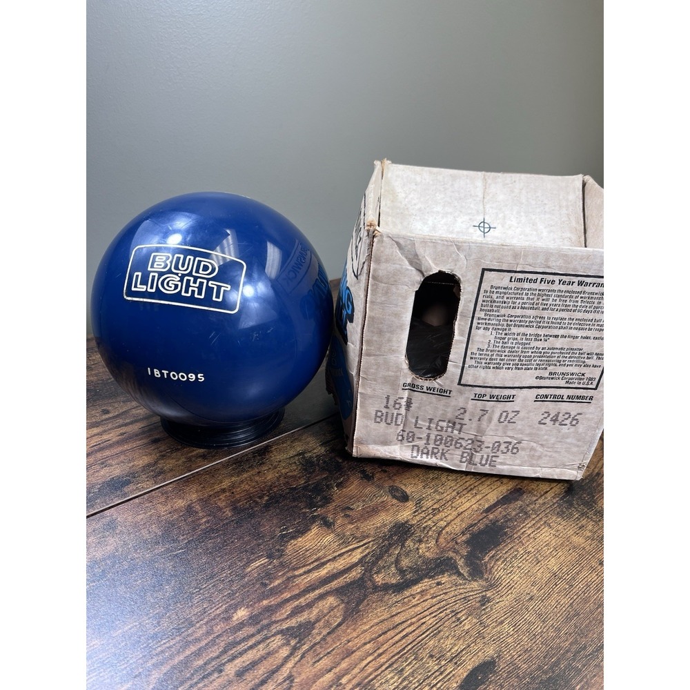 Vintage NOS Undrilled Bud Light Blue Bowling Ball Brunswick Original Box 16 Lbs